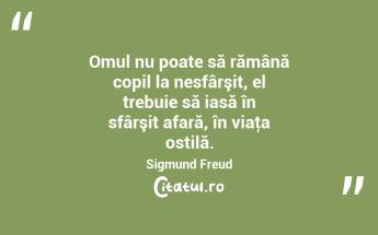 Omul nu poate să rămână copil la nesfârşit, el trebuie să iasă în sfârşit afară, în viaţa ostilă. Sigmund Freud...
