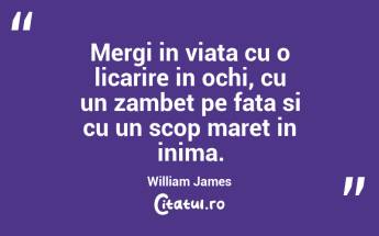Mergi in viata cu o licarire in ochi, cu un zambet pe fata si cu un scop maret in inima. William James...