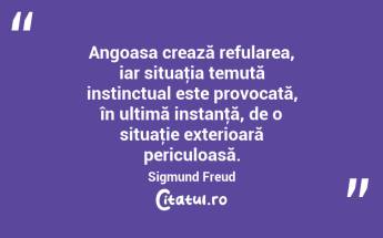 Angoasa crează refularea, iar situaţia temută instinctual este provocată, în ultimă instanţă, de o situaţie exterioară periculoasă. Sigmund Freud...