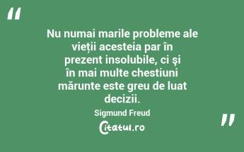 Nu numai marile probleme ale vieţii acesteia par în prezent insolubile, ci şi în mai multe chestiuni mărunte este greu de luat decizii. Sigmund Freud...