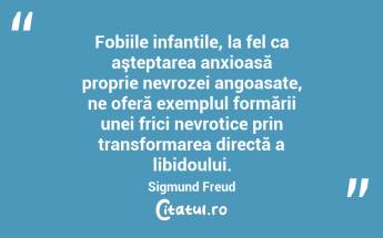 Fobiile infantile, la fel ca aşteptarea anxioasă proprie nevrozei angoasate, ne oferă exemplul formării unei frici nevrotice prin transformarea directă a libidoului. Sigmund Freud...