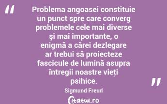 Problema angoasei constituie un punct spre care converg problemele cele mai diverse şi mai importante, o enigmă a cărei dezlegare ar trebui să proiecteze fascicule de lumină asupra întregii noastre vieţi psihice. Sigmund Freud...