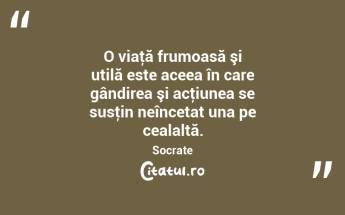 O viaţă frumoasă şi utilă este aceea în care gândirea şi acţiunea se susţin neîncetat una pe cealaltă. Socrate...