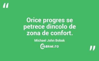 Orice progres se petrece dincolo de zona de confort.  Michael John Bobak...