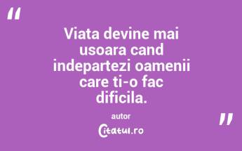 Viata devine mai usoara cand indepartezi oamenii care ti-o fac dificila. autor ...