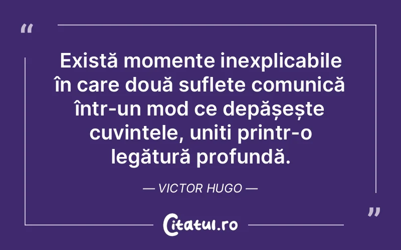 Există momente inexplicabile în care două suflete comunică într-un mod ce depășește cuvintele, uniți printr-o legătură profundă. Victor Hugo