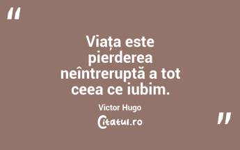 Viaţa este pierderea neîntreruptă a tot ceea ce iubim. Victor Hugo...