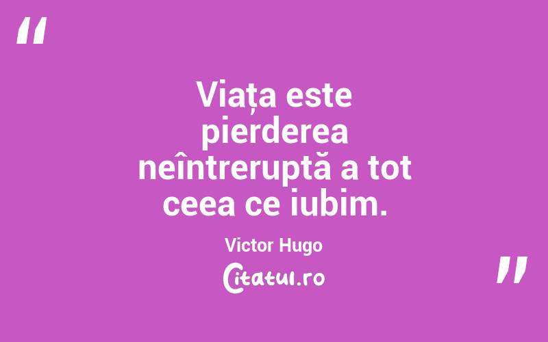 Viaţa este pierderea neîntreruptă a tot ceea ce iubim. Victor Hugo
