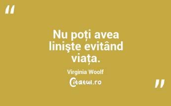 Nu poţi avea linişte evitând viaţa. Virginia Woolf...