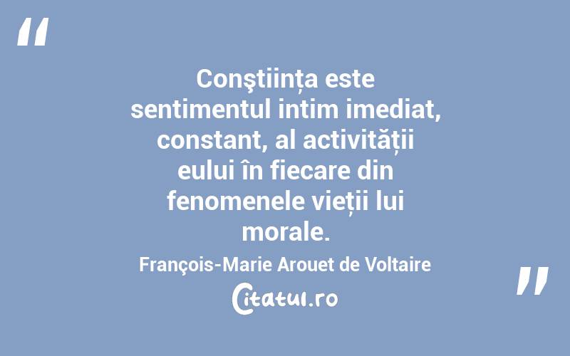 Conştiinţa este sentimentul intim imediat, constant, al activităţii eului în fiecare din fenomenele vieţii lui morale. François-Marie Arouet de Voltaire

