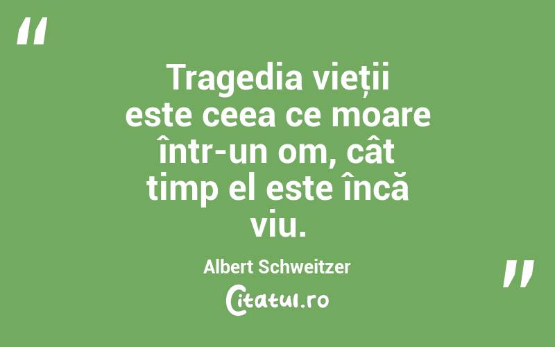 Tragedia vieţii este ceea ce moare într-un om, cât timp el este încă viu. Albert Schweitzer
