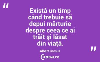 Există un timp când trebuie să depui mărturie despre ceea ce ai trăit şi lăsat din viaţă. Albert Camus...