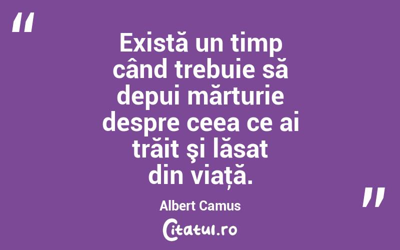 Există un timp când trebuie să depui mărturie despre ceea ce ai trăit şi lăsat din viaţă. Albert Camus