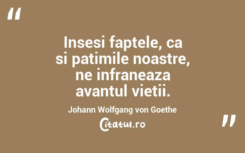 Insesi faptele, ca si patimile noastre, ne infraneaza avantul vietii. Johann Wolfgang von Goethe
