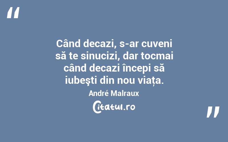 Când decazi, s-ar cuveni să te sinucizi, dar tocmai când decazi începi să iubeşti din nou viaţa. André Malraux