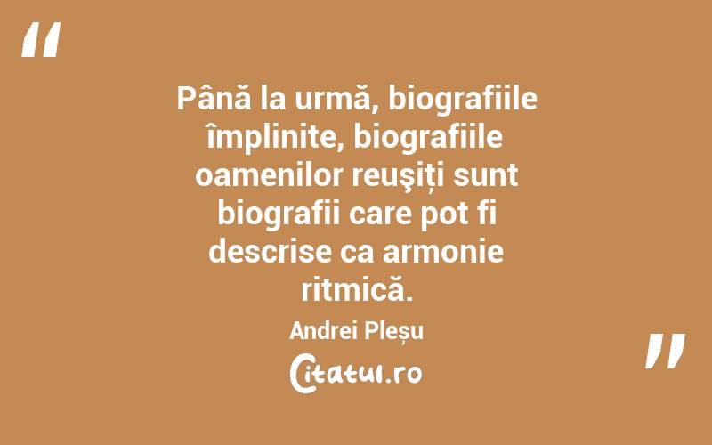 Până la urmă, biografiile împlinite, biografiile oamenilor reuşiţi sunt biografii care pot fi descrise ca armonie ritmică. Andrei Pleșu