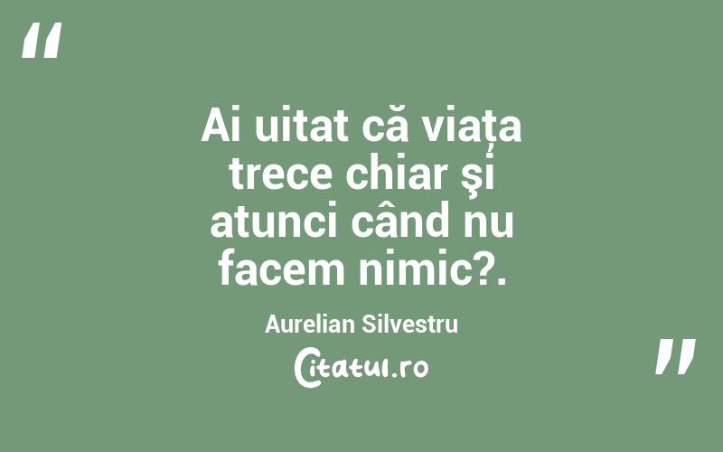 Ai uitat că viaţa trece chiar şi atunci când nu facem nimic?. Aurelian Silvestru
