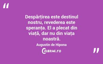Despărţirea este destinul nostru, revederea este speranţa. El a plecat din viaţă, dar nu din viaţa noastră. Augustin de Hipona...
