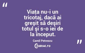 Viaţa nu-i un tricotaj, dacă ai greşit să deşiri totul şi s-o iei de la început. Camil Petrescu...
