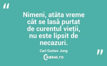 Nimeni, atâta vreme cât se lasă purtat de curentul vieţii, nu este lipsit de necazuri. Carl Gustav Jung...