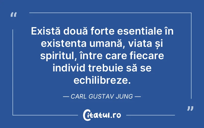 Există două forțe esențiale în existența umană, viața și spiritul, între care fiecare individ trebuie să se echilibreze. Carl Gustav Jung
