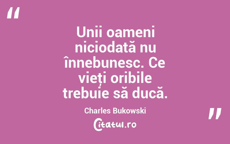 Unii oameni niciodată nu înnebunesc. Ce vieţi oribile trebuie să ducă. Charles Bukowski
