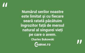 Numărul serilor noastre este limitat şi cu fiecare seară ratată păcătuim îngrozitor faţă de mersul natural al singurei vieţi pe care o avem. Charles Bukowski...