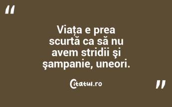 Viaţa e prea scurtă ca să nu avem stridii şi şampanie, uneori. ...