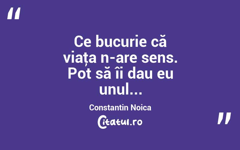Ce bucurie că viaţa n-are sens. Pot să îi dau eu unul... Constantin Noica

