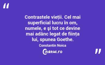 Contrastele vieţii. Cel mai superficial lucru în om, numele, e şi tot ce devine mai adânc legat de fiinţa lui, spunea Goethe. Constantin Noica...