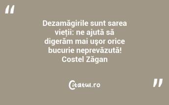 Dezamăgirile sunt sarea vieţii: ne ajută să digerăm mai uşor orice bucurie neprevăzută! Costel Zăgan...
