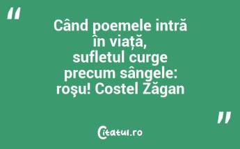 Când poemele intră în viaţă, sufletul curge precum sângele: roşu! Costel Zăgan...
