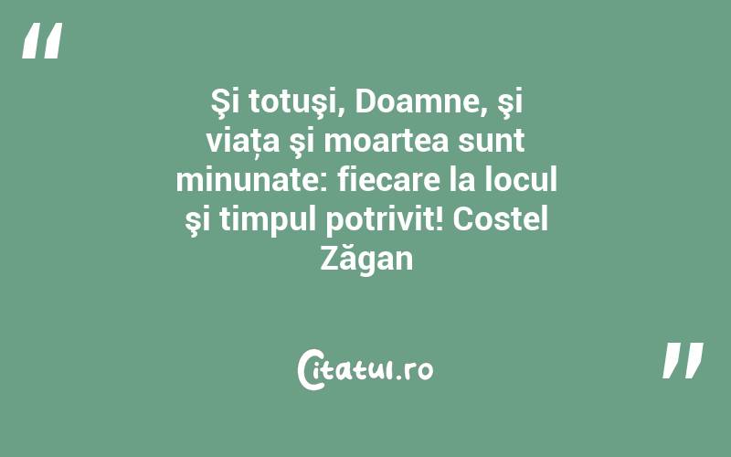 Şi totuşi, Doamne, şi viaţa şi moartea sunt minunate: fiecare la locul şi timpul potrivit! Costel Zăgan
