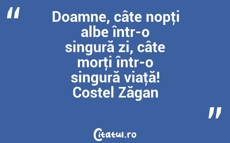 Doamne, câte nopţi albe într-o singură zi, câte morţi într-o singură viaţă! Costel Zăgan
