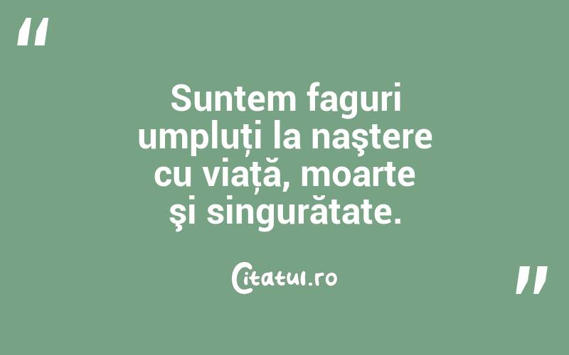 Suntem faguri umpluţi la naştere cu viaţă, moarte şi singurătate. 
