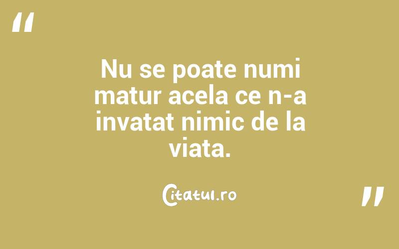 Nu se poate numi matur acela ce n-a invatat nimic de la viata. 

