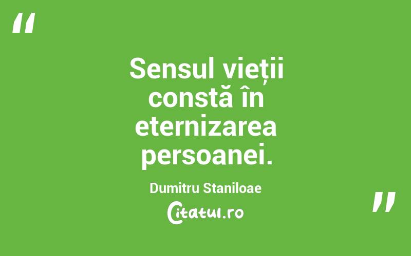 Sensul vieţii constă în eternizarea persoanei. Dumitru Staniloae
