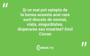 Şi ce mai pot aştepta de la lumea aceasta acei care sunt dincolo de normal, viaţa, singurătatea, disperarea sau moartea? Emil Cioran...