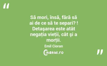 Să mori, însă, fără să ai de ce să te separi? ! Detaşarea este atât negaţia vieţii, cât şi a morţii. Emil Cioran...