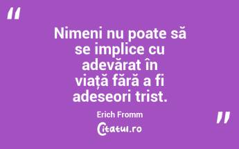 Nimeni nu poate să se implice cu adevărat în viaţă fără a fi adeseori trist. Erich Fromm...