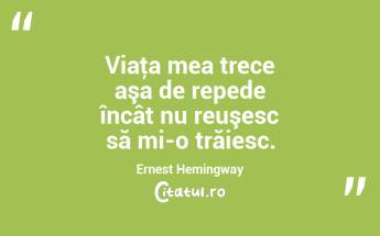 Viaţa mea trece aşa de repede încât nu reuşesc să mi-o trăiesc. Ernest Hemingway...