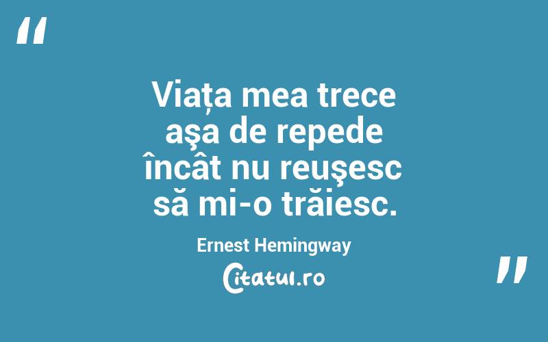 Viaţa mea trece aşa de repede încât nu reuşesc să mi-o trăiesc. Ernest Hemingway
