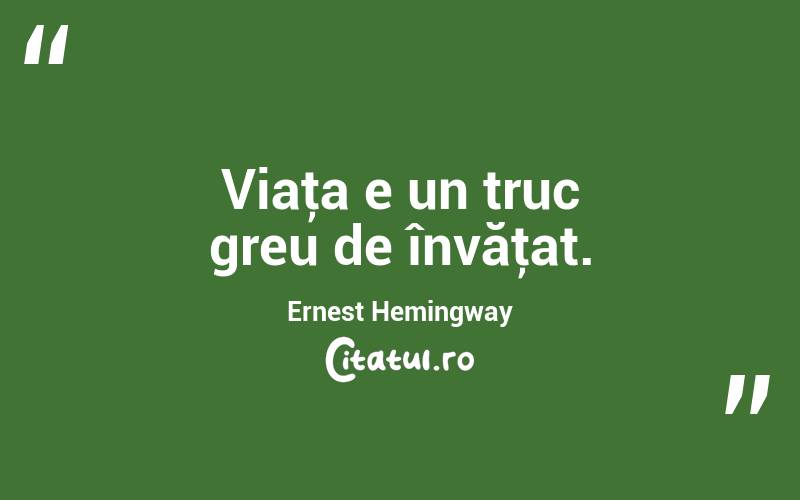 Viaţa e un truc greu de învăţat. Ernest Hemingway
