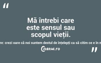 Mă întrebi care este sensul sau scopul vieţii. Pot răspunde numai cu o altă întrebare: crezi oare că noi suntem destul de înţelepţi ca să citim ce e în mintea lui Dumnezeu? Freeman Dyson...