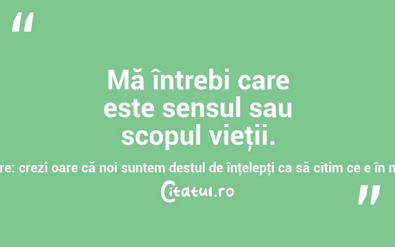 Mă întrebi care este sensul sau scopul vieţii. Pot răspunde numai cu o altă întrebare: crezi oare că noi suntem destul de înţelepţi ca să citim ce e în mintea lui Dumnezeu? Freeman Dyson

