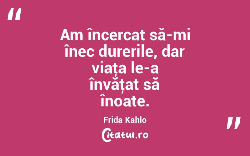 Am încercat să-mi înec durerile, dar viaţa le-a învăţat să înoate. Frida Kahlo