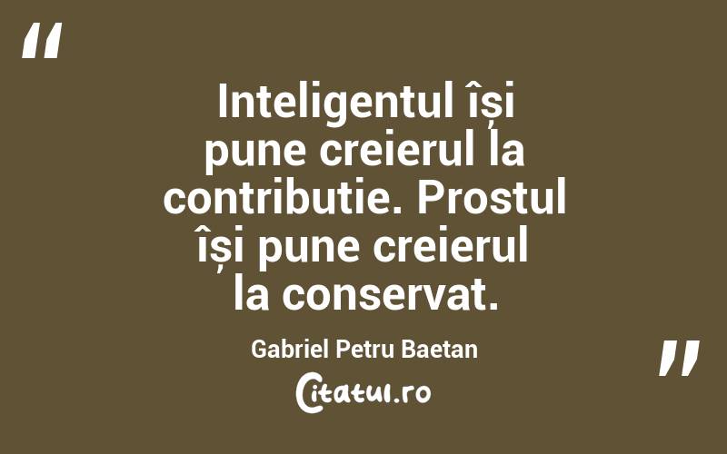 Inteligentul își pune creierul la contribuție. Prostul își pune creierul la conservat. Gabriel Petru Baetan 
