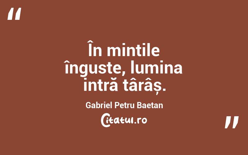 În mințile înguste, lumina intră târâș. Gabriel Petru Baetan 
