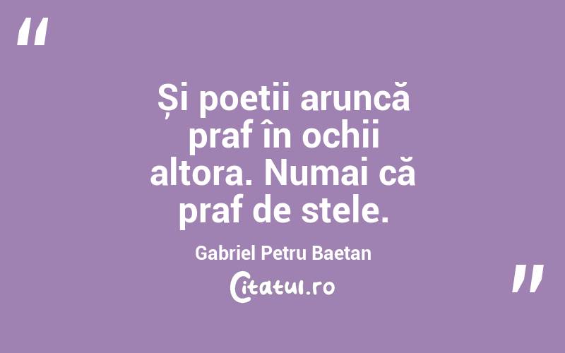 Și poeții aruncă praf în ochii altora. Numai că praf de stele. Gabriel Petru Baetan
