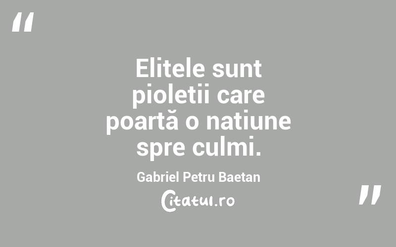 Elitele sunt pioleții care poartă o națiune spre culmi. Gabriel Petru Baetan 